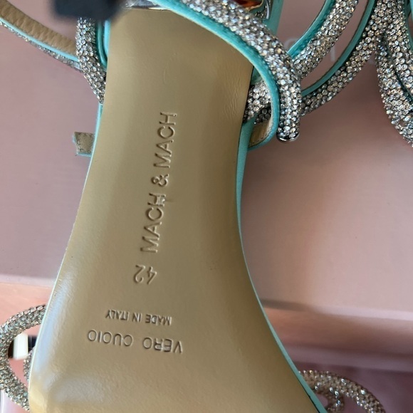 MACH & MACH Double Crystal Bow Square Toe Sandal Mint - Picture 12 of 14